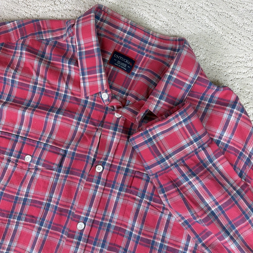 Men's UNTUCKit 2XL Long Sleeve Plaid Button Shirt Pockets Cotton